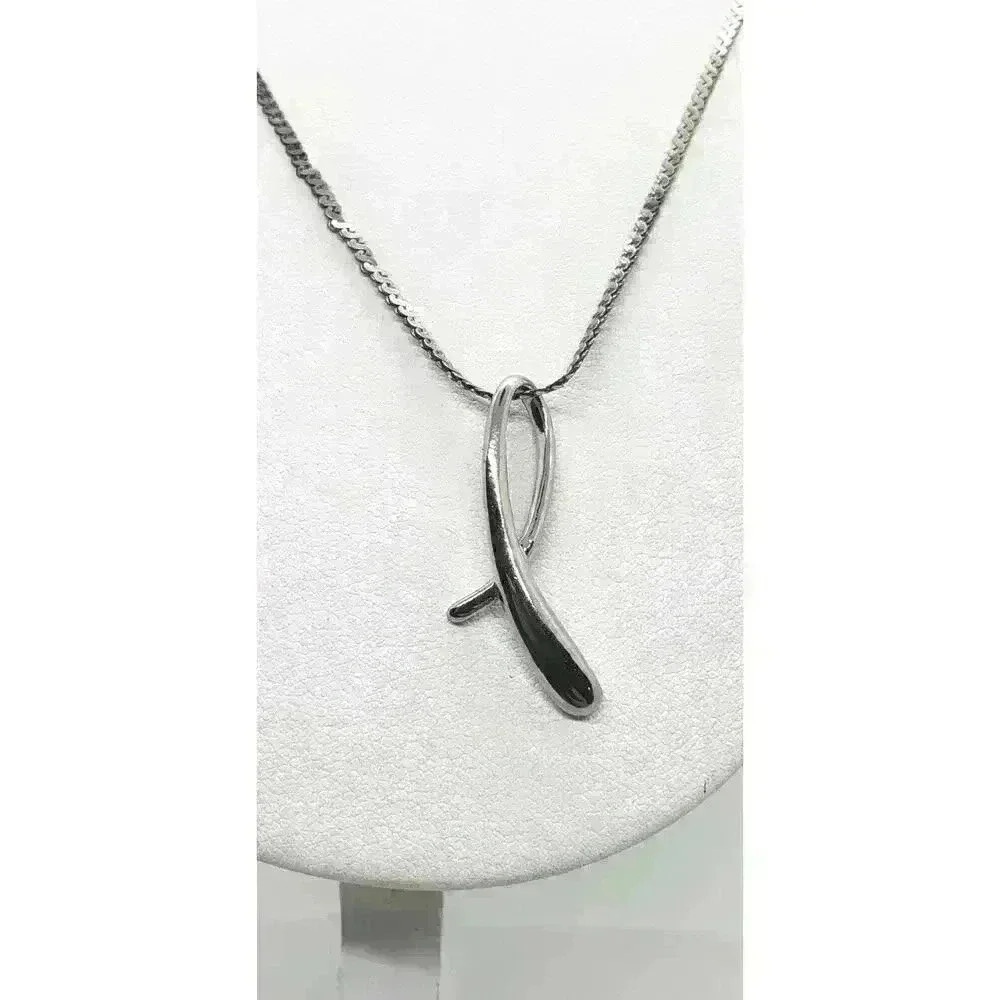 Sterling Silver Love Knot Necklace Pendant 925 Vintage Abstract Mod Silver Chain